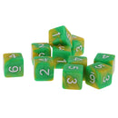 Pack of 10 Dual Colored Six Sided D6 Dice for D&D RPG Game Green & Yellow