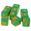 Pack of 10 Dual Colored Six Sided D6 Dice for D&D RPG Game Green & Yellow