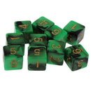 Pack of 10 Dual Colored Six Sided D6 Dice for D&D TRPG Game Green & Black