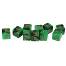 Pack of 10 Dual Colored Six Sided D6 Dice for D&D TRPG Game Green & Black