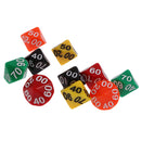 Pack of 10 Acrylic Ten Sided D(00-90) Dices for D&D TRPG Party Game Toys