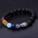 Chakras Lava Rock Beads Black Stone Bracelet Reiki Healing Buddha Bracelet