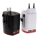 All in One Universal International Plug Adapter World Travel AC Power Charger Adaptor with Dual USB Port AU US UK EU Black