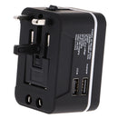 All in One Universal International Plug Adapter Dual USB Port World Wide Travel AC Power Charger Adaptor with AU US UK European Plug Black