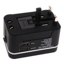 All in One Universal International Plug Adapter Dual USB Port World Wide Travel AC Power Charger Adaptor with AU US UK European Plug Black
