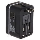 All in One Universal International Plug Adapter Dual USB Port World Wide Travel AC Power Charger Adaptor with AU US UK European Plug Black