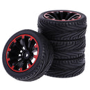 Pack of 4 Rubber Tyre Tyres Tires Wheel Rim Hex 12mm Fits for 1/10 RC Remote Controlled Racing Car 601A-8010