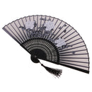 Folding Peony Bamboo Cloth Handheld Fan Chinese Style for Beach Summer Accessory 8.26inch
