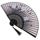 Folding Peony Bamboo Cloth Handheld Fan Chinese Style for Beach Summer Accessory 8.26inch