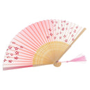 Portable Chinese Japanese Folding Hand Held Fan Pink Silk Lady Dancing Fan Summer