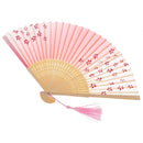 Portable Chinese Japanese Folding Hand Held Fan Pink Silk Lady Dancing Fan Summer