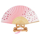 Portable Chinese Japanese Folding Hand Held Fan Pink Silk Lady Dancing Fan Summer