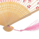Portable Chinese Japanese Folding Hand Held Fan Pink Silk Lady Dancing Fan Summer