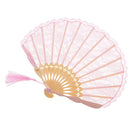 Handmade Lace Silk Bamboo Hand Folding Wedding Dance Fan Party Supplies Women Lady Gift Pink