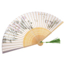 Vintage Chinese Bamboo Hand Folding Pocket Fan with Flower Blossom Print Gift