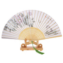 Vintage Chinese Bamboo Hand Folding Pocket Fan with Flower Blossom Print Gift