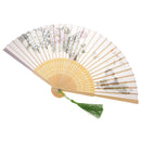 Vintage Chinese Bamboo Hand Folding Pocket Fan with Flower Blossom Print Gift