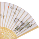Vintage Chinese Bamboo Hand Folding Pocket Fan with Flower Blossom Print Gift