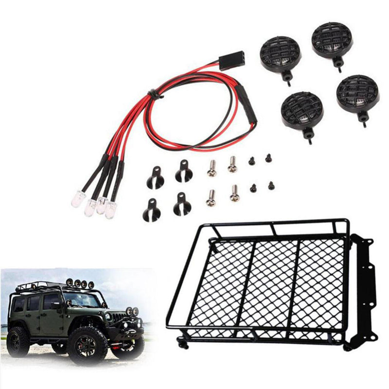 RC Luggage Roof Rack w/ 4 White LED Light Bars for 1/10th Traxxas Redcat HSP