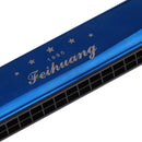 24 Holes Tremolo C Key Mouth Organ Harmonica with Box Cloth Wind Musical Instrument Blue