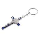 Crucifix Jesus Christ Cross Statue Figurine Keyring Car Home Chapel Decor Silver Blue