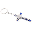 Crucifix Jesus Christ Cross Statue Figurine Keyring Car Home Chapel Decor Silver Blue
