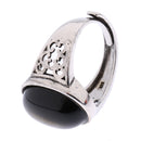 1Pc Silver Adjustable Finger Ring Natural Obsidian Gemstone Stone Decor Unisex Gifts