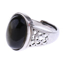 1Pc Silver Adjustable Finger Ring Natural Obsidian Gemstone Stone Decor Unisex Gifts