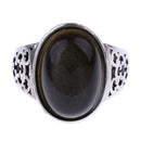 1Pc Silver Adjustable Finger Ring Natural Obsidian Gemstone Stone Decor Unisex Gifts