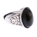 1Pc Silver Adjustable Finger Ring Natural Obsidian Gemstone Stone Decor Unisex Gifts
