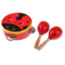 3 Pieces Red Wooden Cartoon Tambourine Musical Instruments Toys Gift for Kids Baby Toddl
