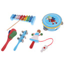 5 Pieces Blue Wooden Cartoon Tambourine Musical Instruments Toys Gift for Kids Baby Toddl