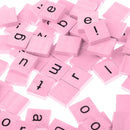100pcs Wooden Pink Letter Tiles with 2pcs Wooden Tile Racks Trays Holders for Crafts Pendants Spelling