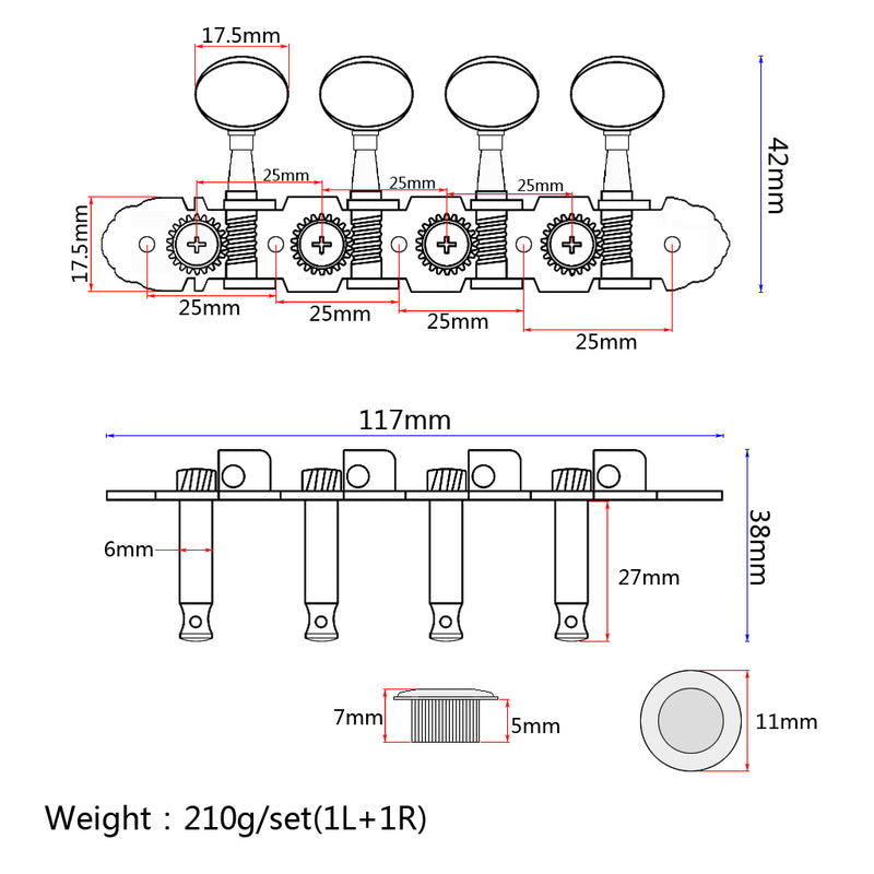 1 Set 4R4L Tuning Pegs Tuning Keys Tuner Gold for Mandolin 8 Strings Guitar Accessory 4.6 x 1.65 x 1.49inch
