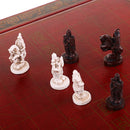 Vintage Wooden Chinese Chess Dark Red Checkerboard 3D Chessman 32 Pieces Set