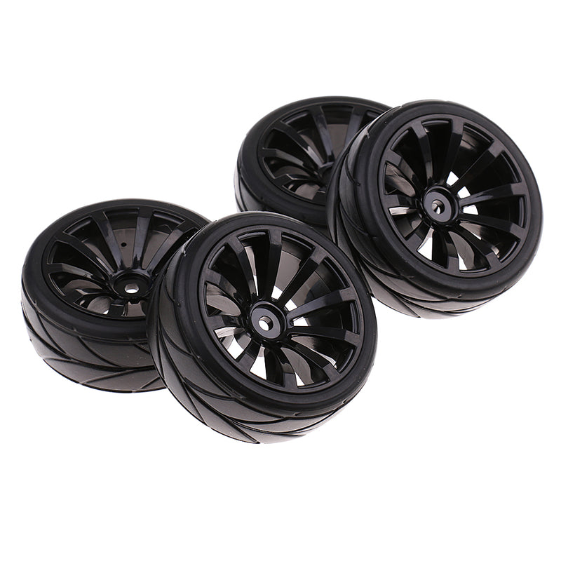 1/10 Flat Running RC Car Rubber Tires Plastic Wheel Hub for Traxxas HSP HPI