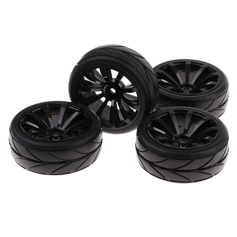 1/10 Flat Running RC Car Rubber Tires Plastic Wheel Hub for Traxxas HSP HPI