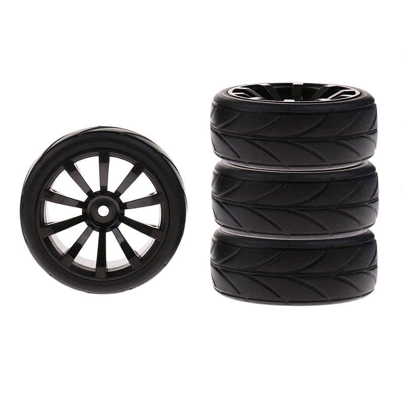 1/10 Flat Running RC Car Rubber Tires Plastic Wheel Hub for Traxxas HSP HPI