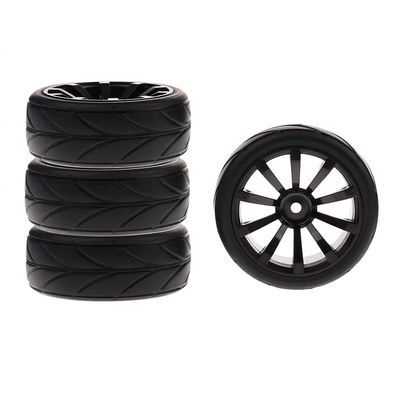 1/10 Flat Running RC Car Rubber Tires Plastic Wheel Hub for Traxxas HSP HPI
