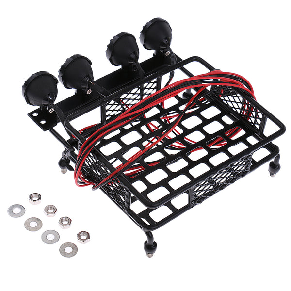 1/10 Metal Roof Rack Cargo Carrier+White LED Lamp Light for RC Axial SCX10