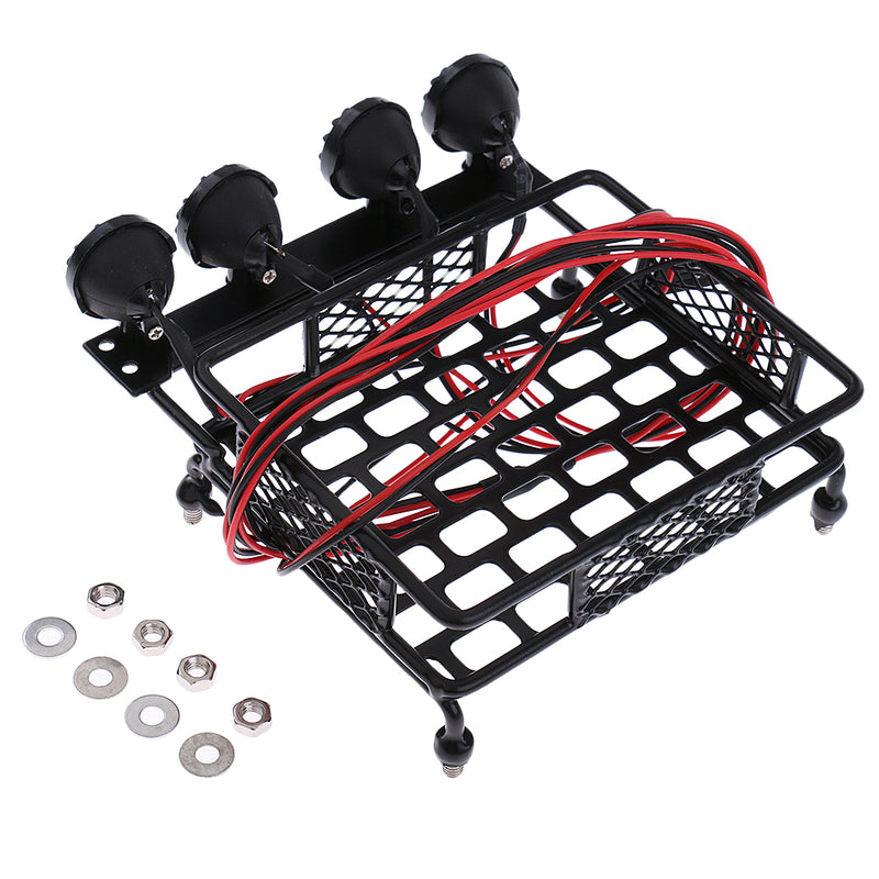 1/10 Metal Roof Rack Cargo Carrier+White LED Lamp Light for RC Axial SCX10