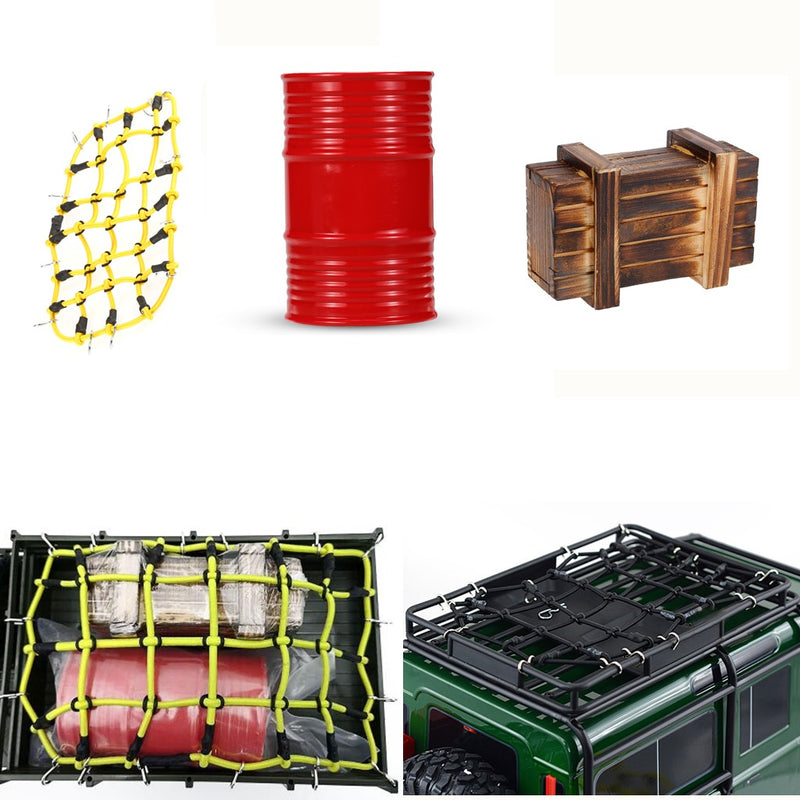 1/10 RC Crawler Car Roof Rack Fixed Luggage Net & Mini Oil Tank & Crate