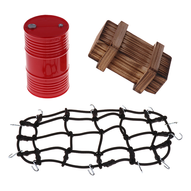 1/10 RC Crawler Car Roof Rack Fixed Luggage Net & Mini Oil Tank & Crate