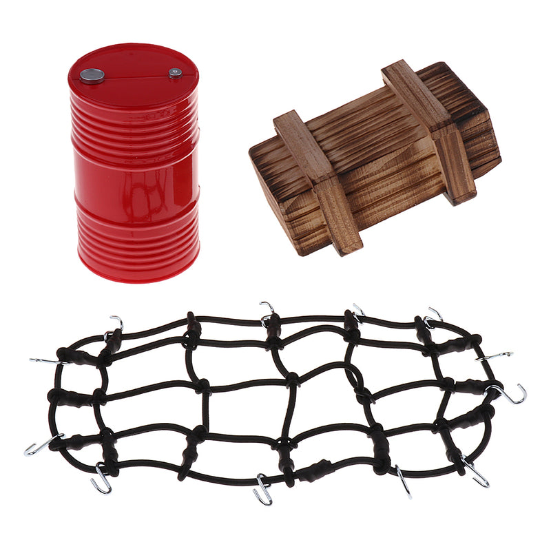 1/10 RC Crawler Car Roof Rack Fixed Luggage Net & Mini Oil Tank & Crate