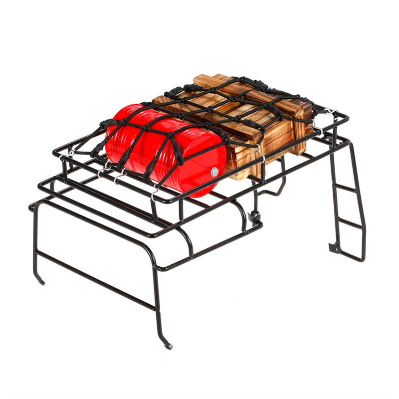 1/10 RC Crawler Car Roof Rack Fixed Luggage Net & Mini Oil Tank & Crate