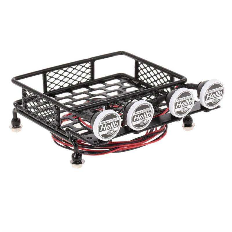 RC 1/10 Metal Roof Rack Luggage Carrier with Round LED Lights 2 White 2 Red