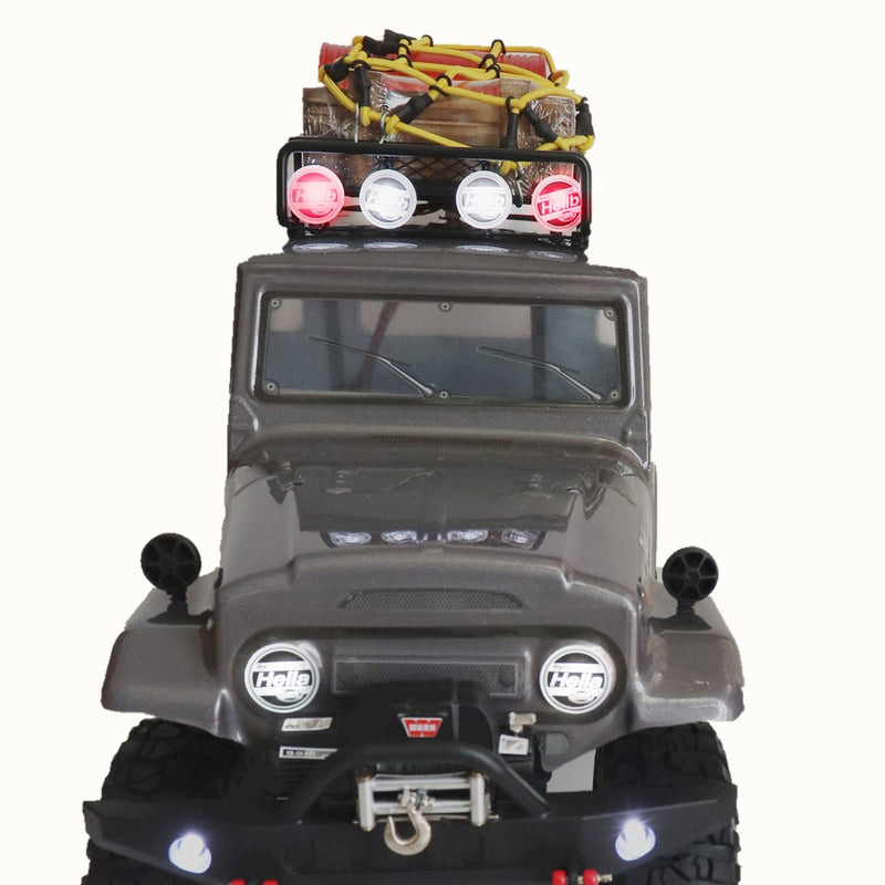 RC 1/10 Metal Roof Rack Luggage Carrier with Round LED Lights 2 White 2 Red