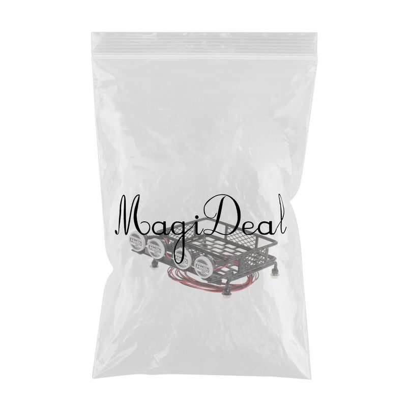 RC 1/10 Metal Roof Rack Luggage Carrier with Round LED Lights 2 White 2 Red