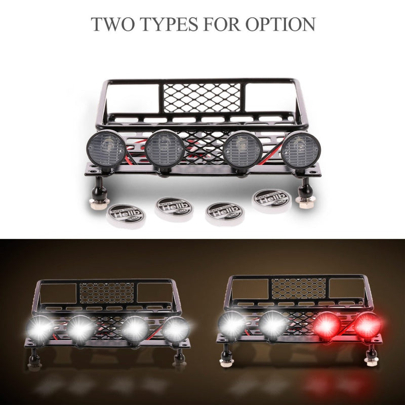 RC 1/10 Metal Roof Rack Luggage Carrier with Round LED Lights 2 White 2 Red