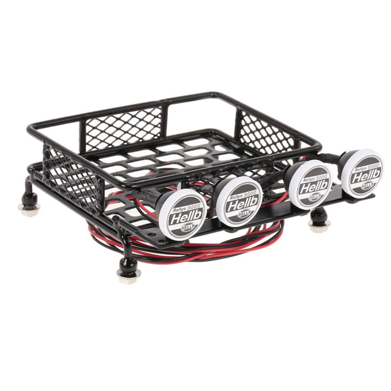 RC 1/10 Metal Roof Rack Luggage Carrier with Round LED Lights 2 White 2 Red